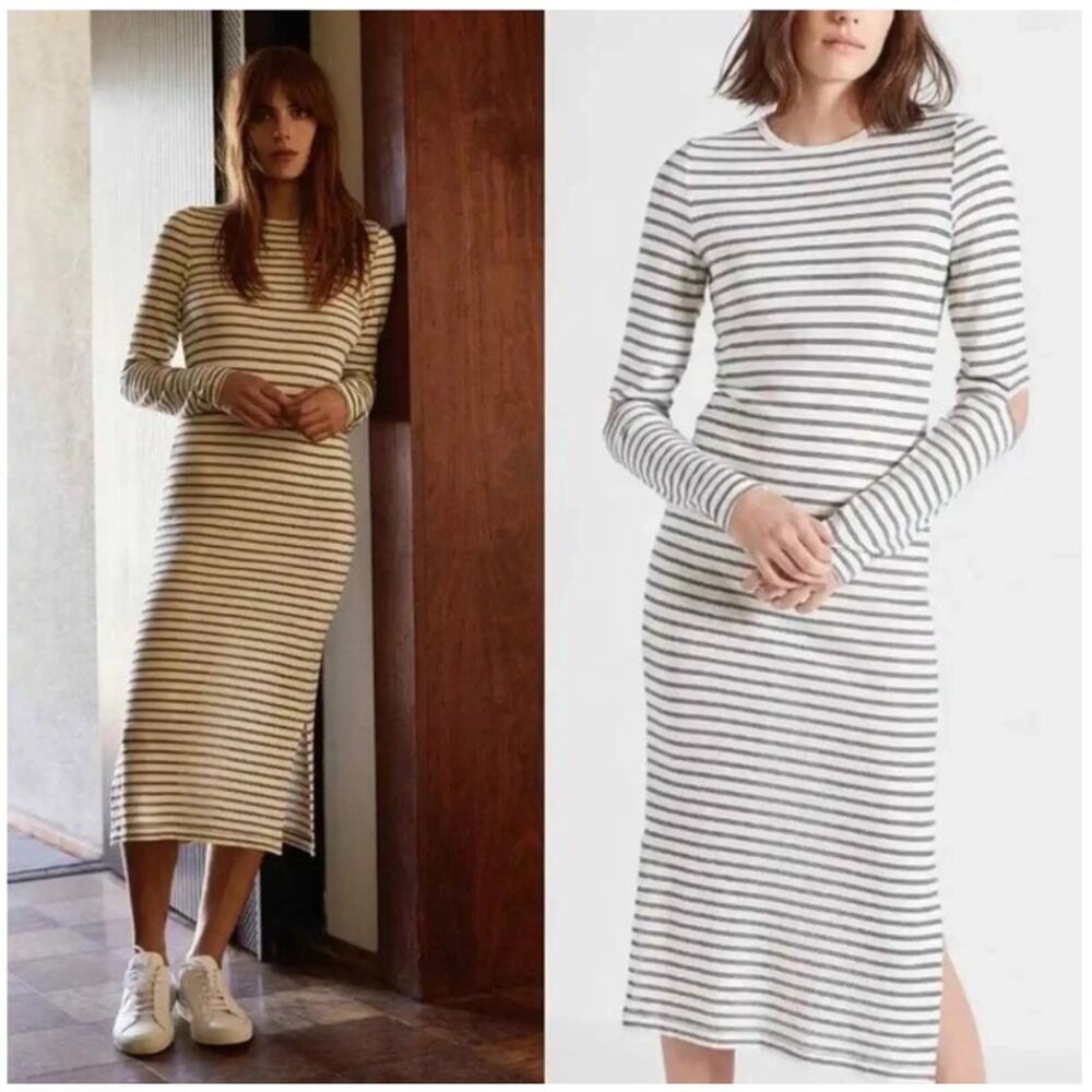 Current/Elliott Quince Metallic Silver Striped Cutout Long Sleeve Dress Sz Large